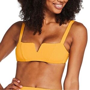 Vitamin A EcoRib Kaya Swim Top, size medium / 8. Golden yellow orange tie back